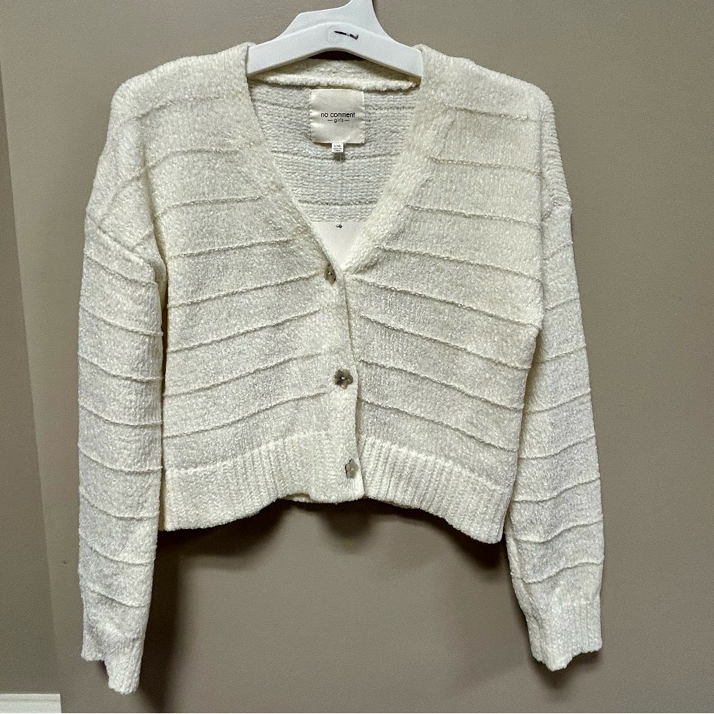 No Comment Girls Cardigan Sz L (14) Ivory NWT